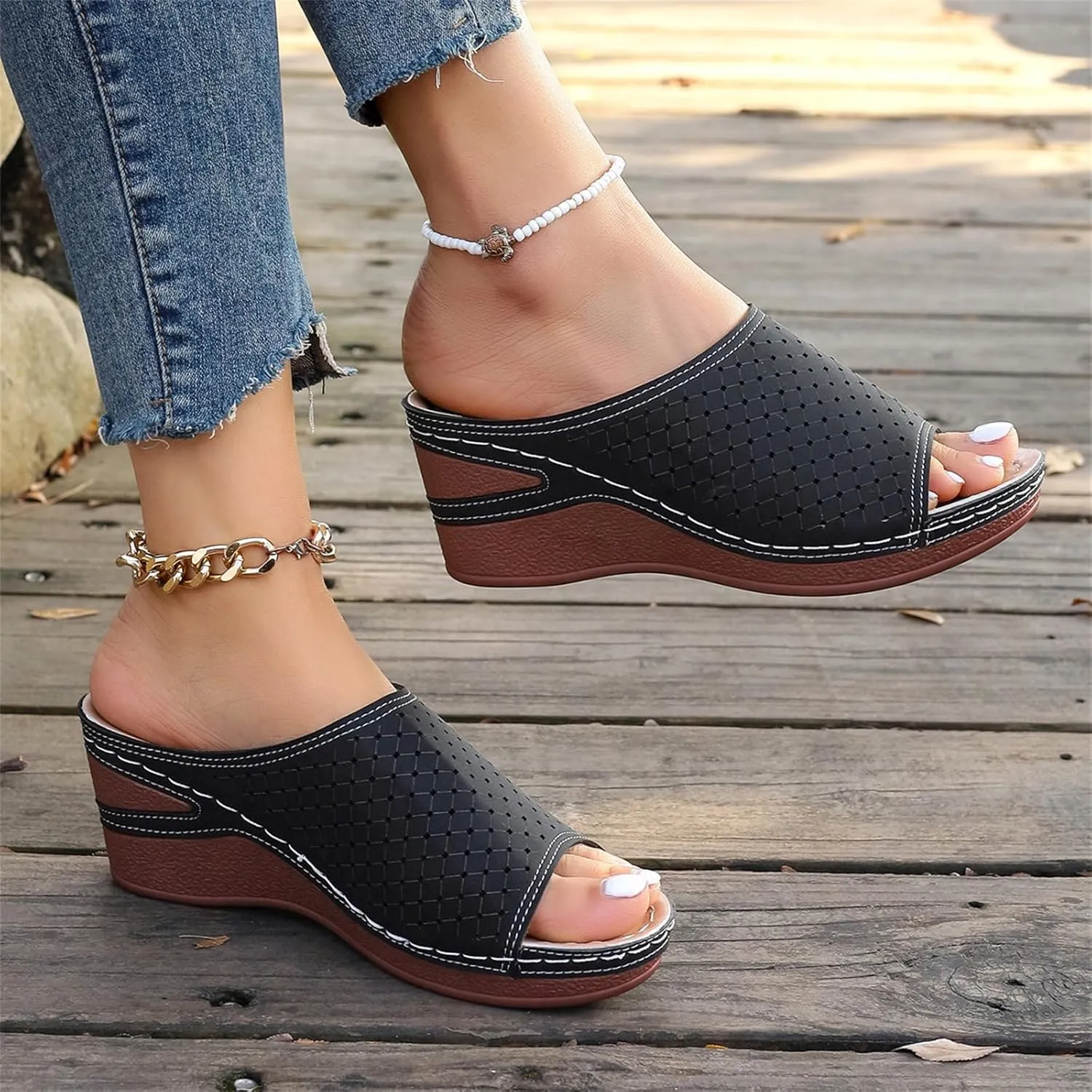 Sandals for Women Wedge Shoes Comfortable Orthopedic Sandals Womens Dressy Summer Low Heel Slides Casual Slip On Walking Wedges