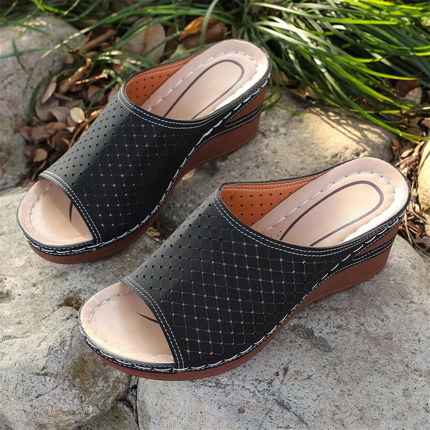 Sandals for Women Wedge Shoes Comfortable Orthopedic Sandals Womens Dressy Summer Low Heel Slides Casual Slip On Walking Wedges