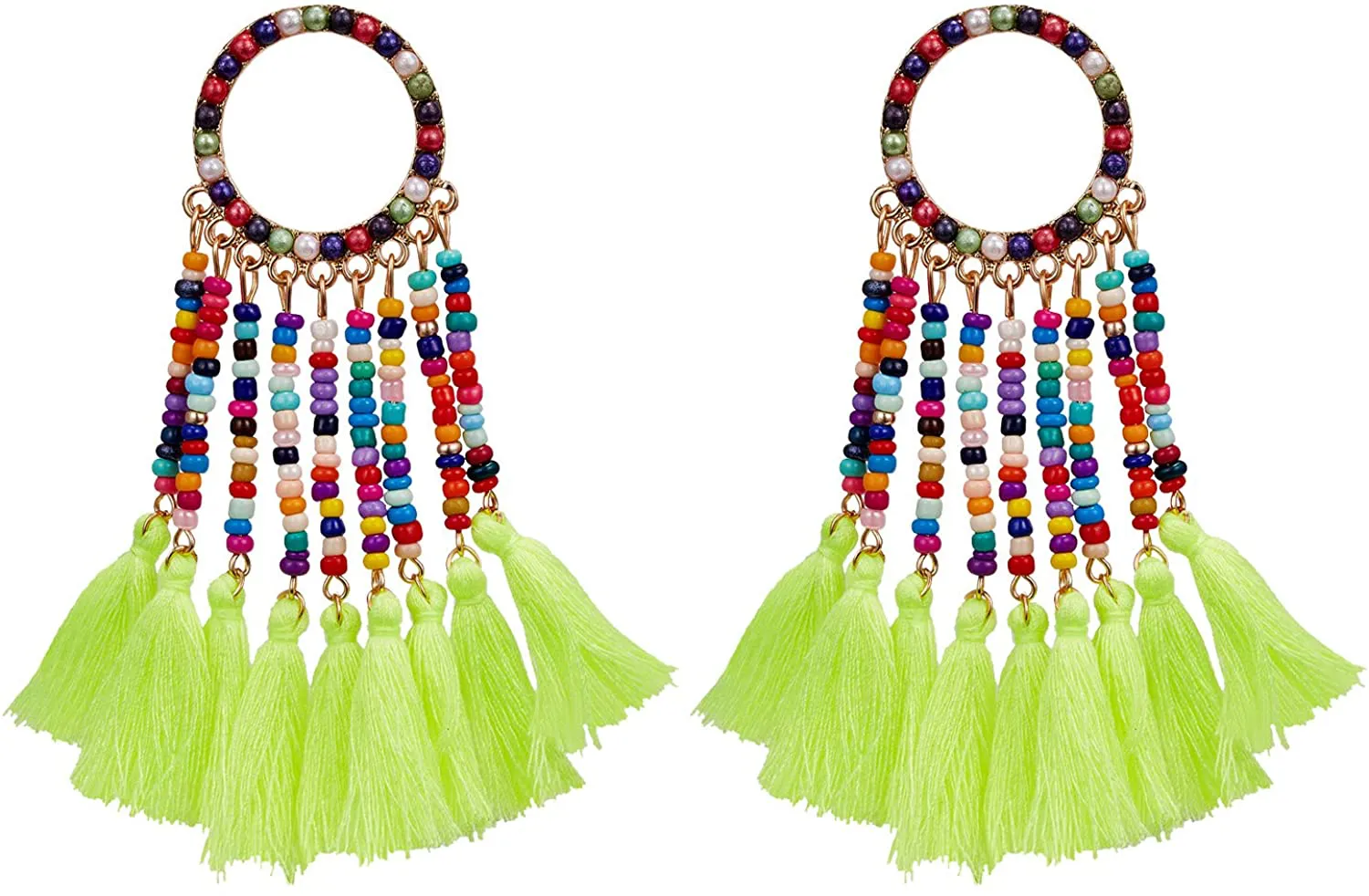 Tassel Dangle Drop Earrings Handmade Bohemian Ethnic Statement Seed Beaded Waterfall Shape Earring For Women Girls