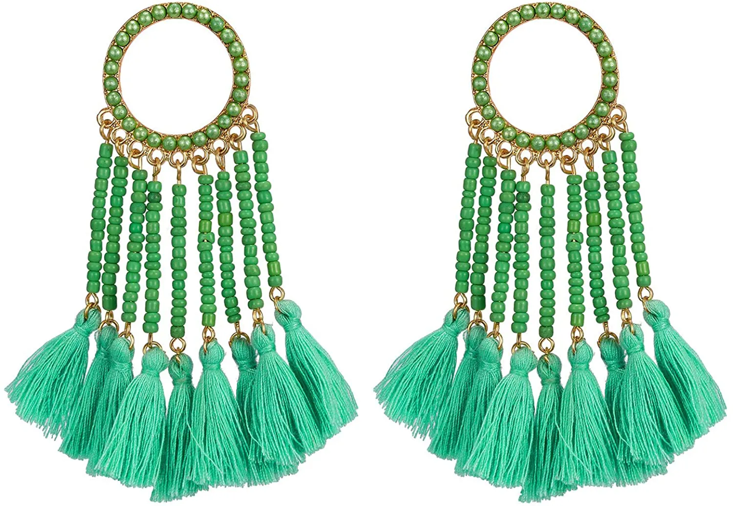 Tassel Dangle Drop Earrings Handmade Bohemian Ethnic Statement Seed Beaded Waterfall Shape Earring For Women Girls
