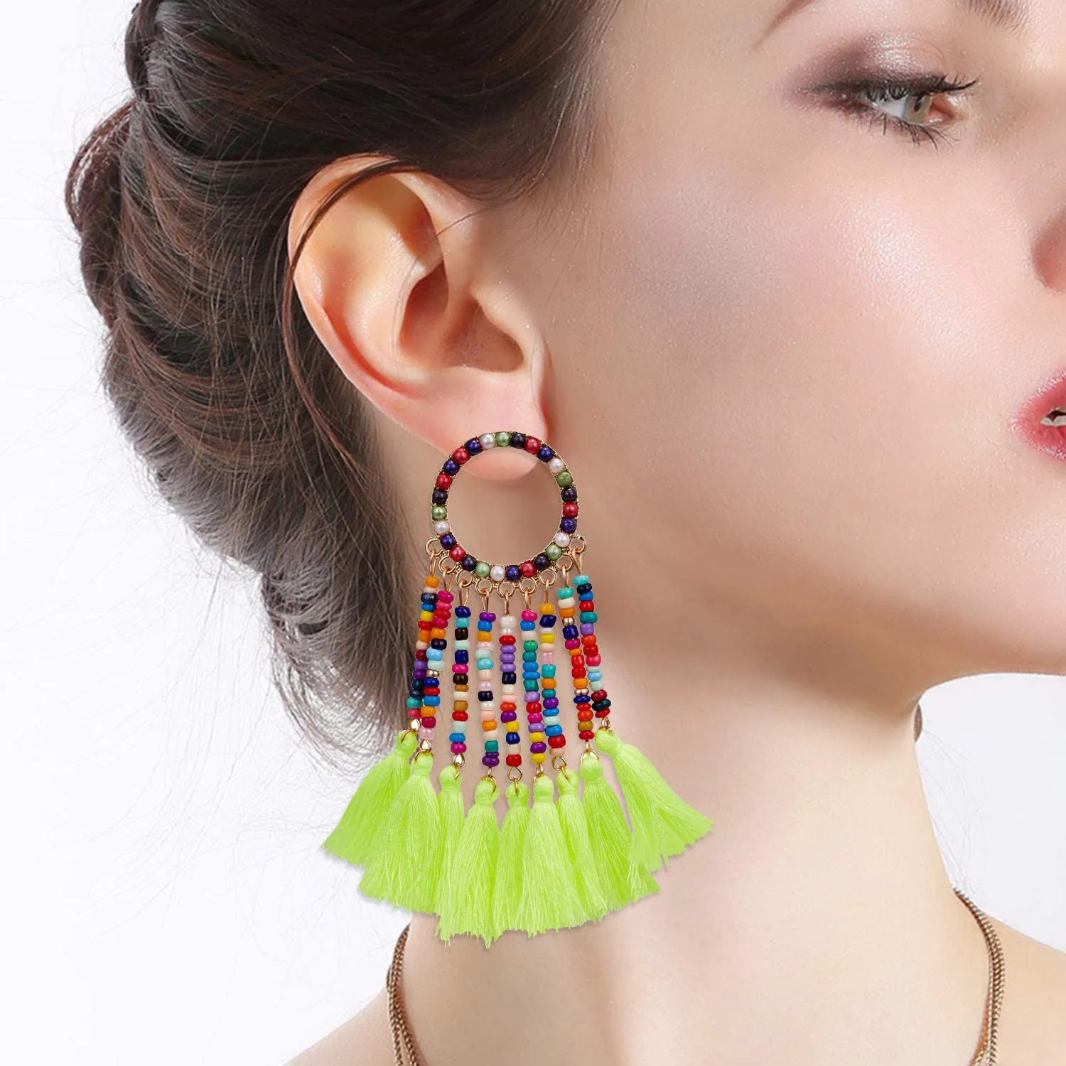 Tassel Dangle Drop Earrings Handmade Bohemian Ethnic Statement Seed Beaded Waterfall Shape Earring For Women Girls