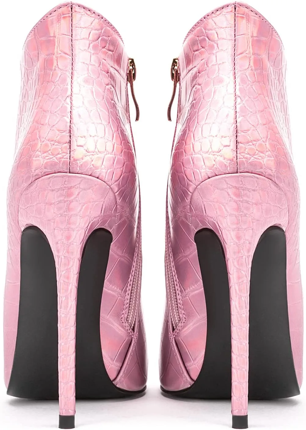 Women Vintage Pointed Toe High Heel Ankle Booties Metal Mirror Vegan Leather Stiletto Side Zip Boots