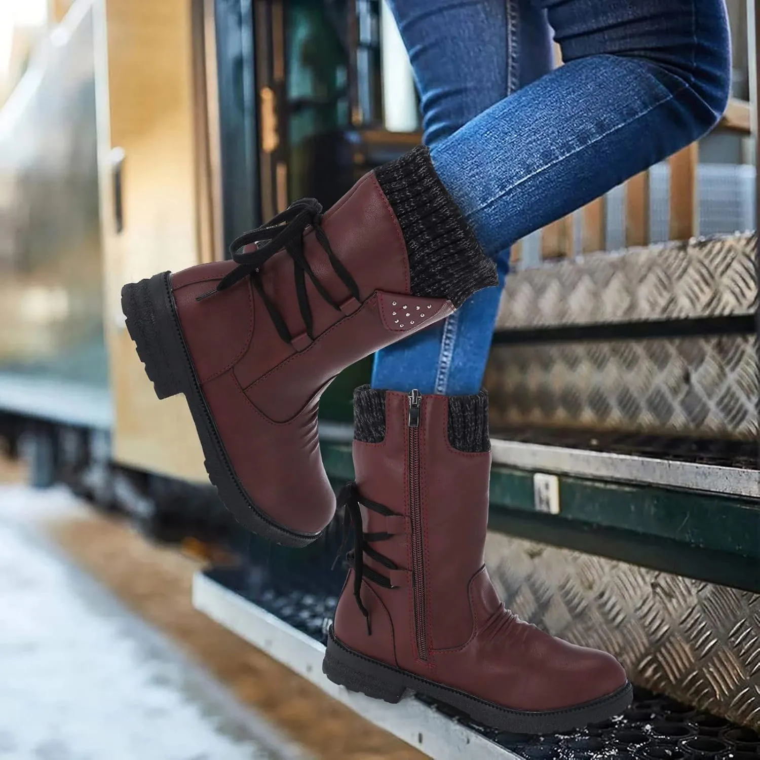 Women's Snow Boots Waterproof Insulated Blue Women's Waterproof Winter Snow Boots Waterproof Snow Boots Women Pull on Women's Winter Boots Black Size 9 Womens Socks Thermal Hiking Winter Boot Warm