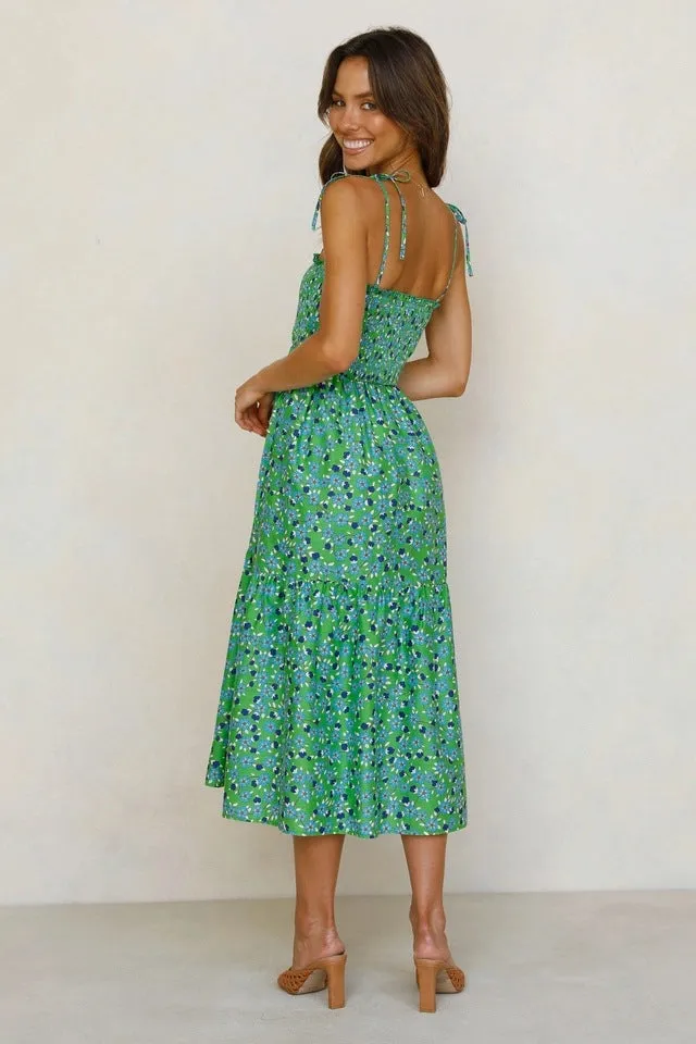 Women's Summer Bohemian Floral Printed Slip Beach Party Long Maxi